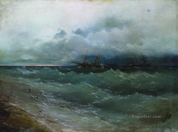 Ivan Aivazovsky ships in the stormy sea sunrise 1871 Seascape Oil Paintings
